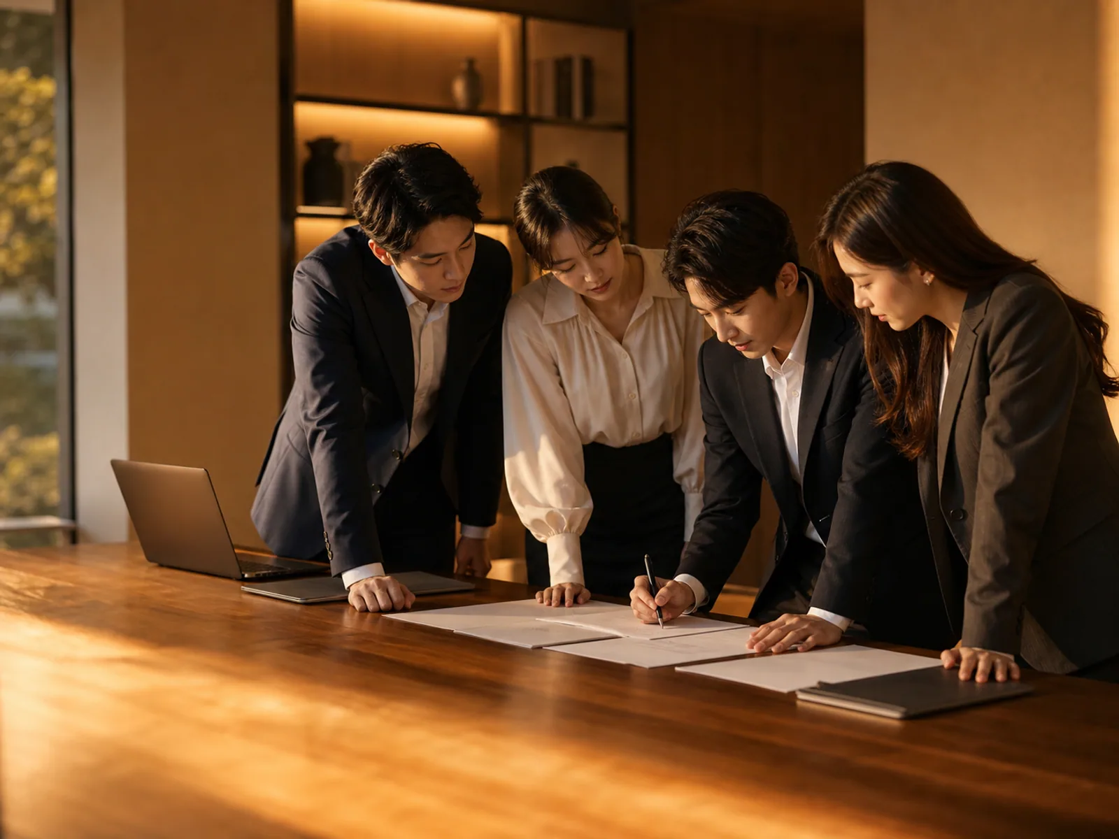 회의 테이블에서 준비 계획을 맞추는 팀